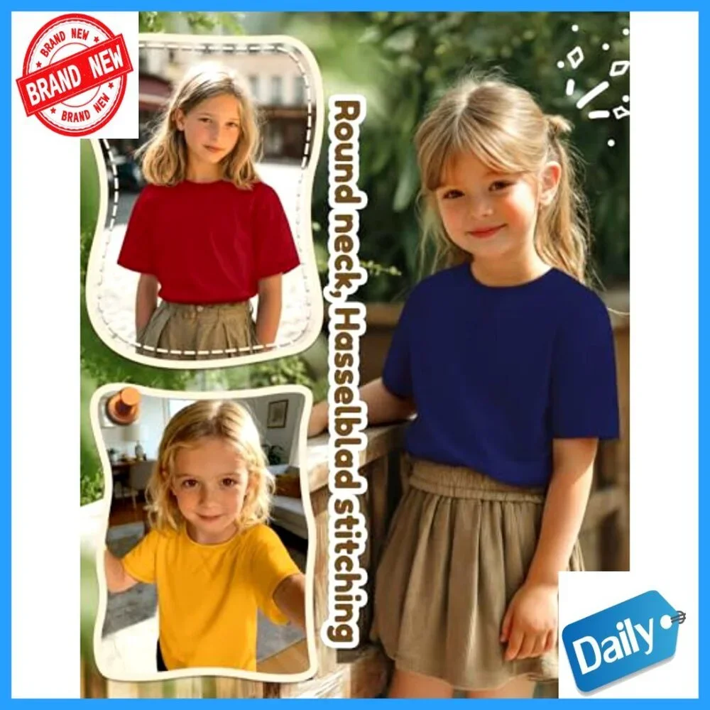 3 Pack Girls' Short Sleeve Tees Summer Casual Crew Neck Tops 5-14 Years